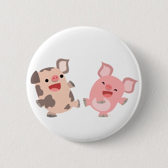 Cute Dancing Cartoon Pigs Button Badge (Front)