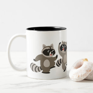 Cute Dancing Cartoon Raccoons Two-Tone Coffee Mug