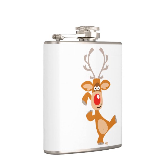 Cute Dancing Cartoon Reindeer Hip Flask (Right)
