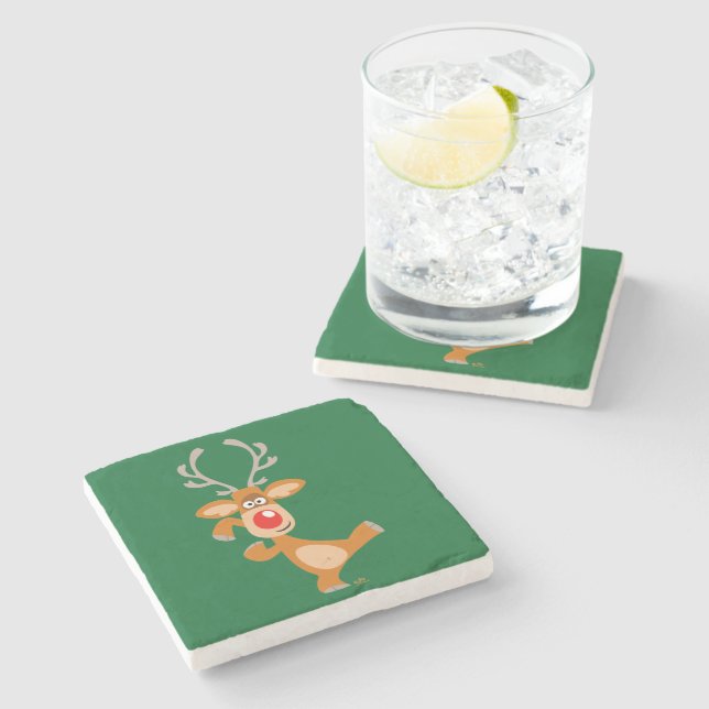 Cute Dancing Cartoon Reindeer Stone Coaster (Side)