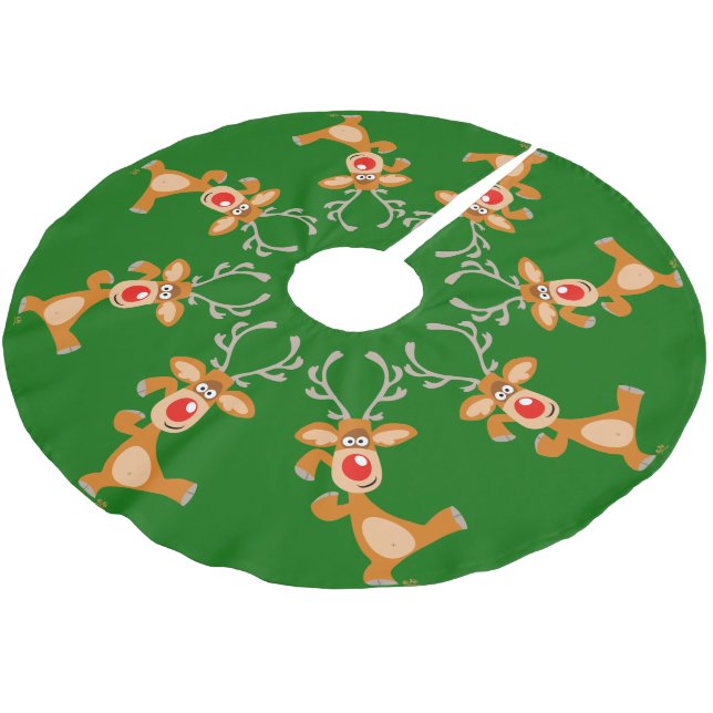 Cute Dancing Cartoon Reindeer Tree Skirt (Angled)