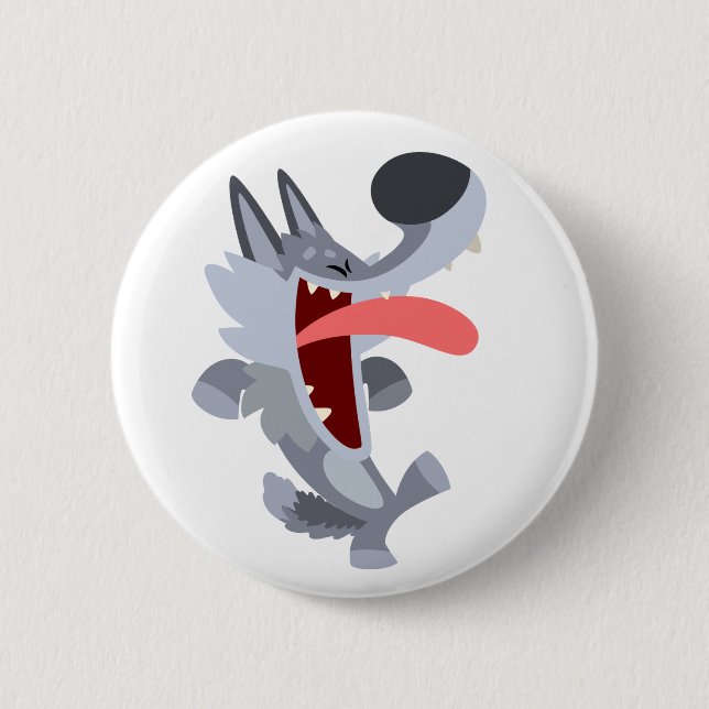 Cute Dancing Cartoon Wolf Button Badge (Front)