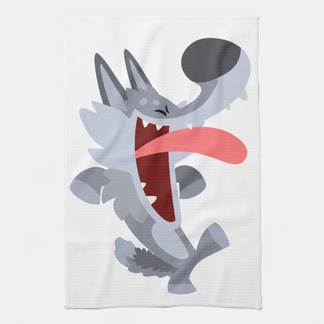 Cute Dancing Cartoon Wolf Kitchen Towel (Vertical)