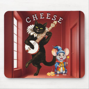 Cute Dancing Cat with Guitar and Mouse Friend Mat