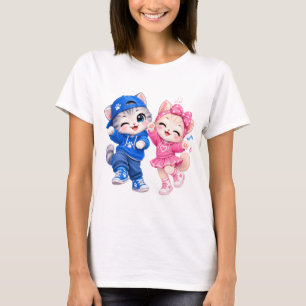 Cute Dancing Cats Women T-Shirt Kawaii Cat Coupl