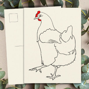 Cute Dancing Chicken Funny Line Drawing Animal Art Postcard