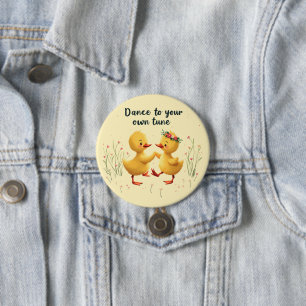 Cute Dancing Ducklings with Floral Spring Vibes 7.5 Cm Round Badge