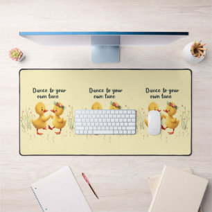 Cute Dancing Ducklings with Floral Spring Vibes Desk Mat