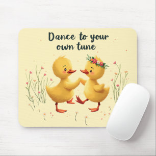 Cute Dancing Ducklings with Floral Spring Vibes Mouse Mat