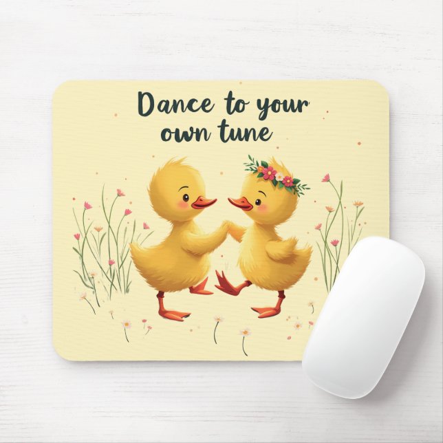 Cute Dancing Ducklings with Floral Spring Vibes Mouse Mat (With Mouse)