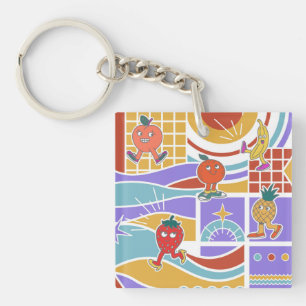 Cute Dancing Fruits Retro Key Ring