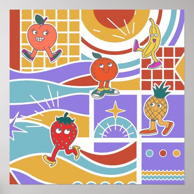 Cute Dancing Fruits Retro Poster (Front)