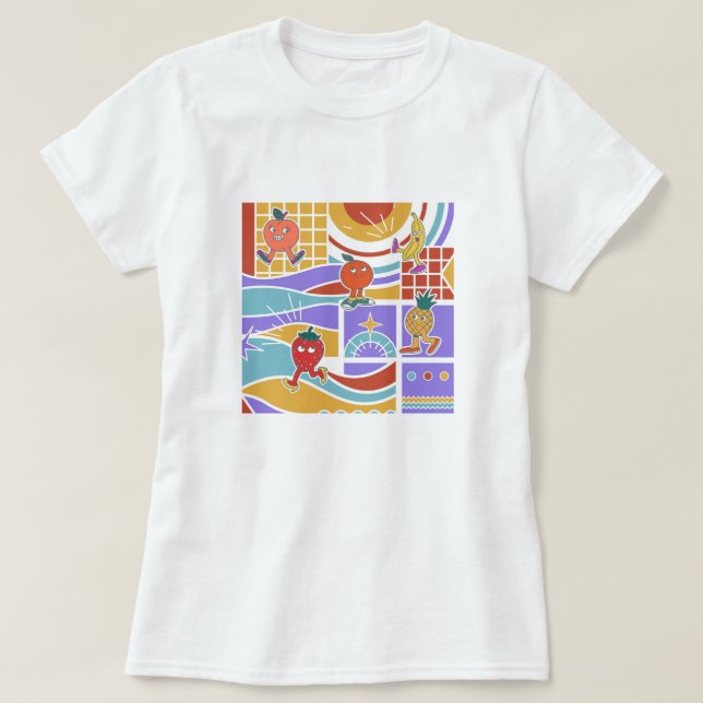 Cute Dancing Fruits Retro T-Shirt (Design Front)