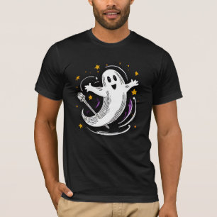 Cute Dancing Ghost Magic Broom Stars Halloween T-Shirt