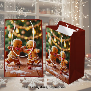 Cute Dancing Gingerbread Couple Christmas Holiday Medium Gift Bag