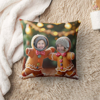 Cute Dancing Gingerbread Couple Your Photo  Cushion