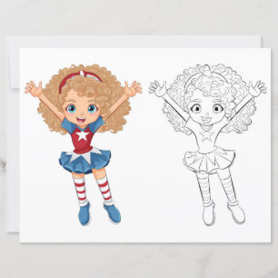Cute dancing girl colouring page