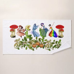 Cute Dancing Girls Fall Pumpkins Mushrooms Bath Towel
