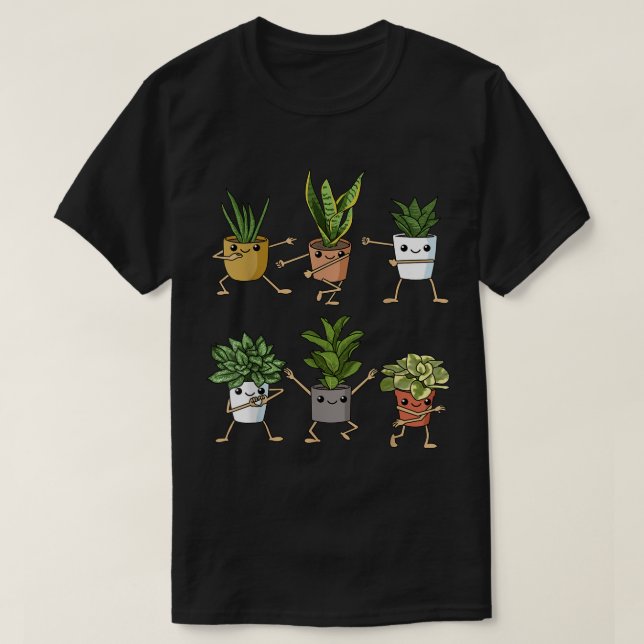 Cute Dancing Houseplants Cartoon Design T-Shirt (Design Front)