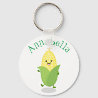 Cute dancing kawaii corn cob cartoon illustration