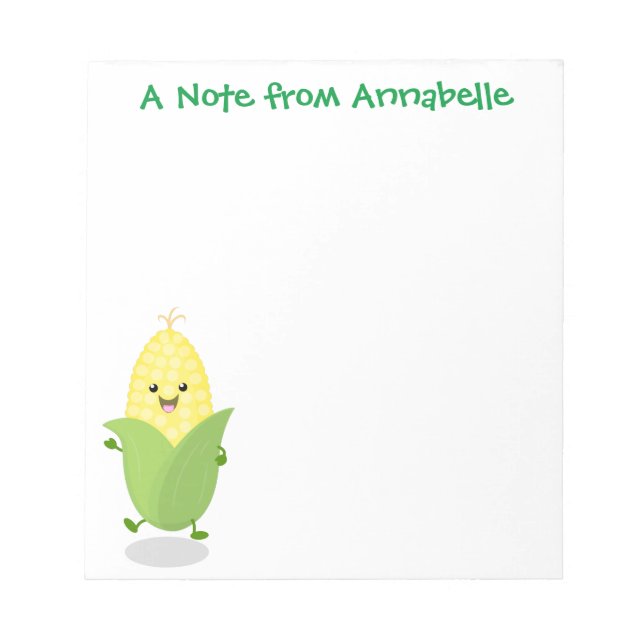 Cute dancing kawaii corn cob cartoon illustration notepad (Front)
