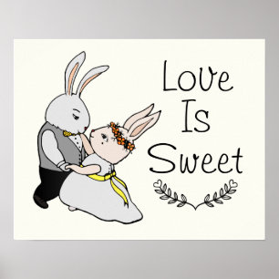 Cute Dancing Love Bunnies   Love is Sweet Wedding Poster