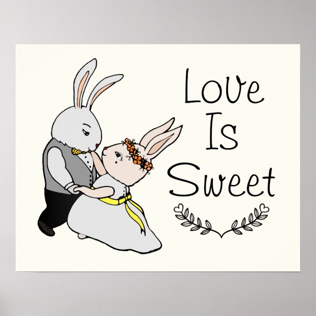 Cute Dancing Love Bunnies | Love is Sweet Wedding Poster (Front)