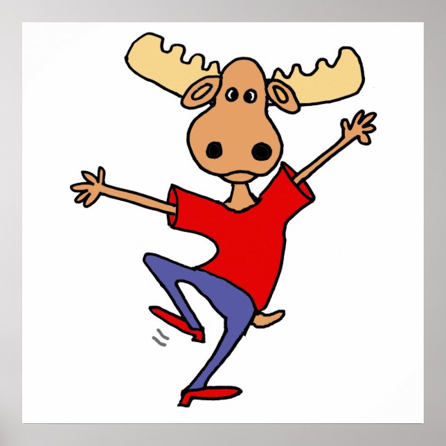 Cute Dancing Moose Cartoon Poster (Front)