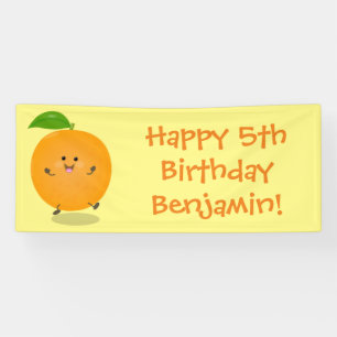 Cute dancing orange citrus fruit banner