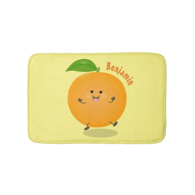 Cute dancing orange citrus fruit bath mat (Front)
