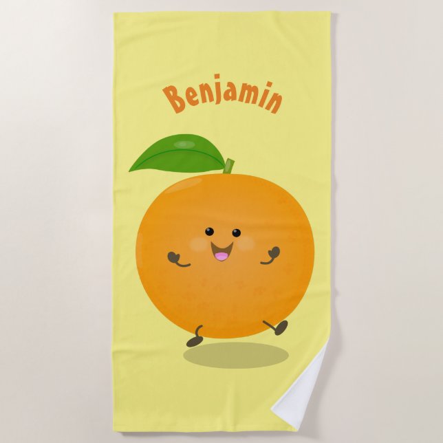 Cute dancing orange citrus fruit beach towel (Front)