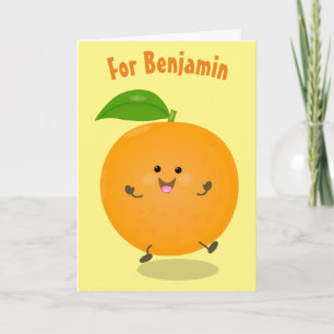 Cute dancing orange citrus fruit card