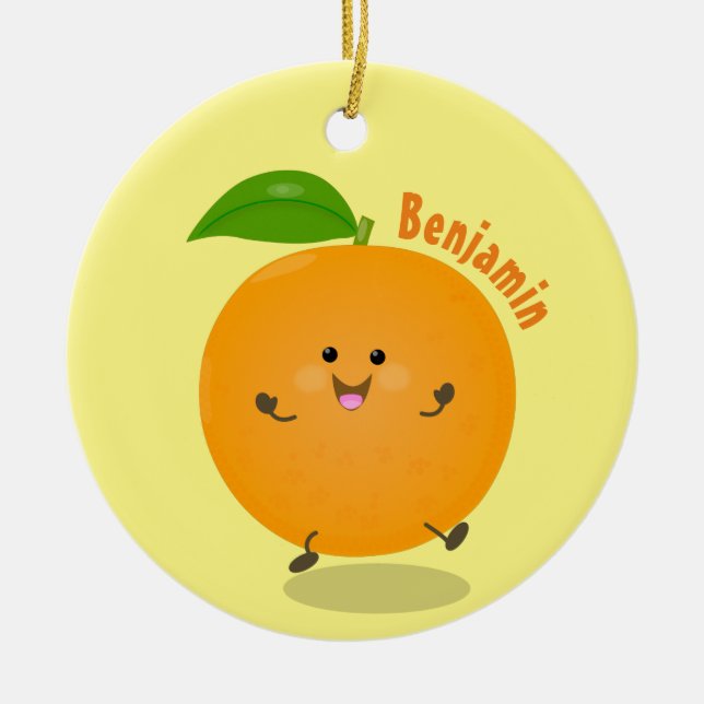 Cute dancing orange citrus fruit ceramic tree decoration (Front)