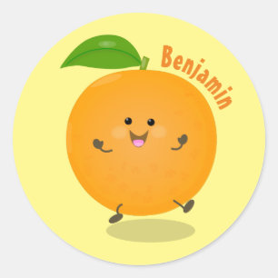 Cute dancing orange citrus fruit classic round sticker