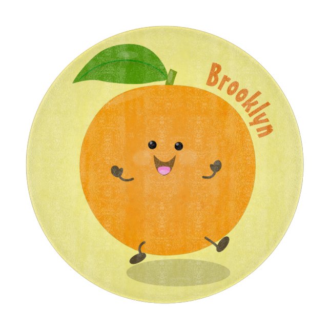 Cute dancing orange citrus fruit cutting board (Front)