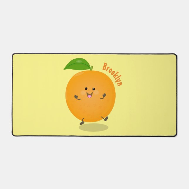 Cute dancing orange citrus fruit desk mat (Front)