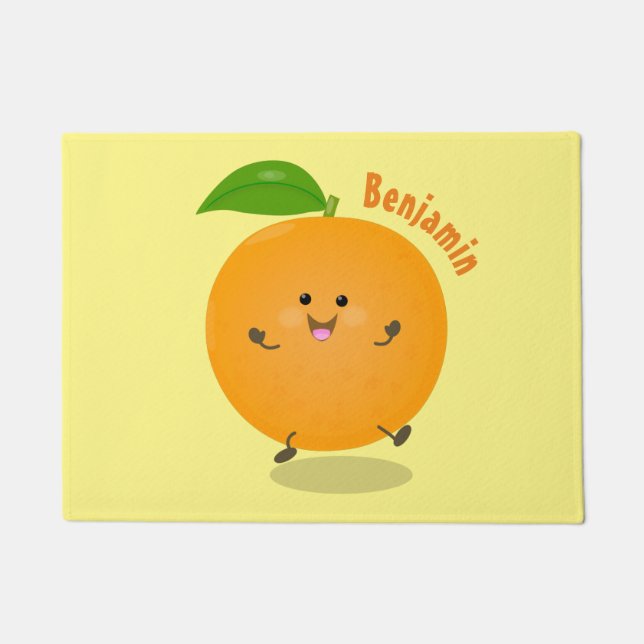 Cute dancing orange citrus fruit doormat (Front)