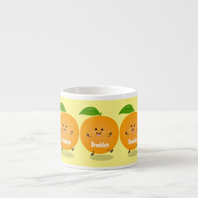Cute dancing orange citrus fruit espresso cup (Front)
