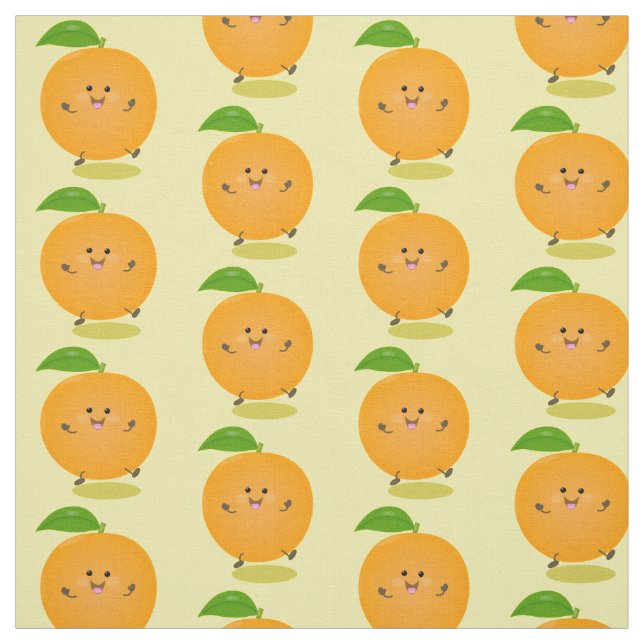 Cute dancing orange citrus fruit fabric (Swatch)