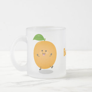 Cute dancing orange citrus fruit frosted glass coffee mug