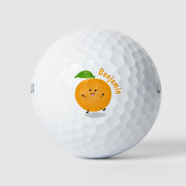 Cute dancing orange citrus fruit golf balls (Front)
