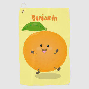 Cute dancing orange citrus fruit golf towel