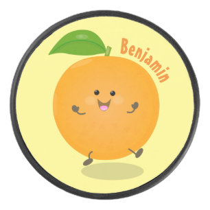 Cute dancing orange citrus fruit hockey puck