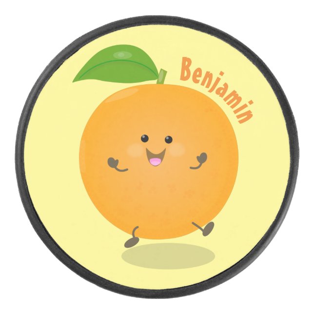 Cute dancing orange citrus fruit hockey puck (Front)