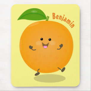 Cute dancing orange citrus fruit mouse mat