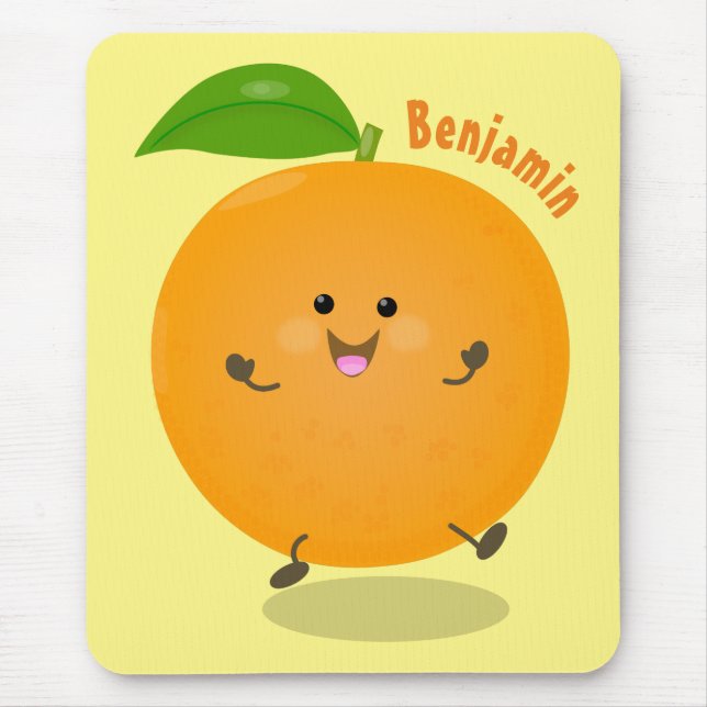 Cute dancing orange citrus fruit mouse mat (Front)