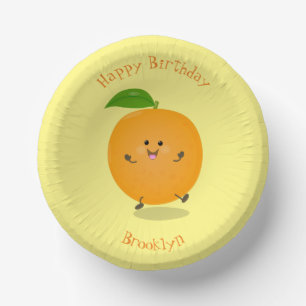 Cute dancing orange citrus fruit paper plate