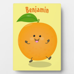Cute dancing orange citrus fruit plaque