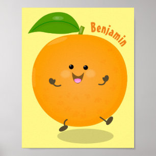 Cute dancing orange citrus fruit poster