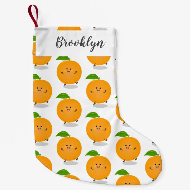 Cute dancing orange citrus fruit  small christmas stocking (Front)